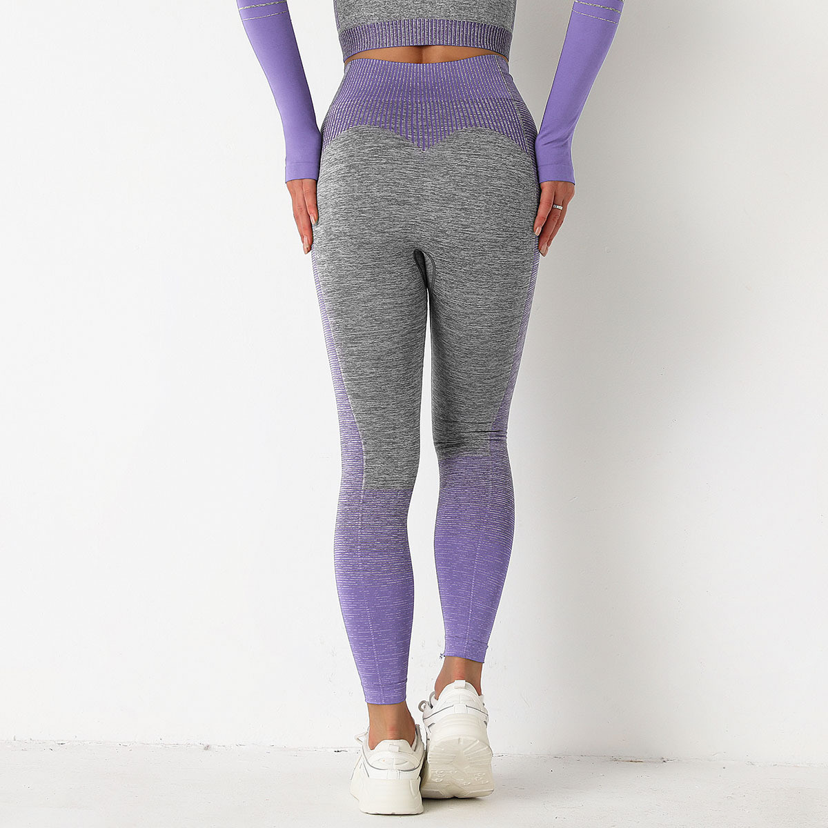 Леггинсы женские спортивные 9659 S серые с фиолетовым, фото №8