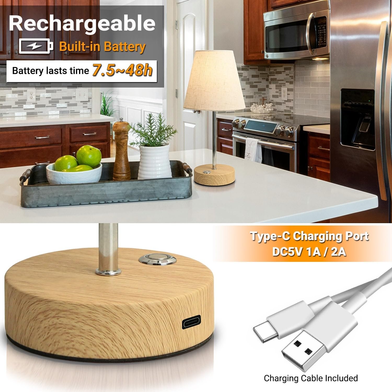 Настільна лампа LED бездротова акумуляторна 3000 mAh сенсорна димована, фото №2