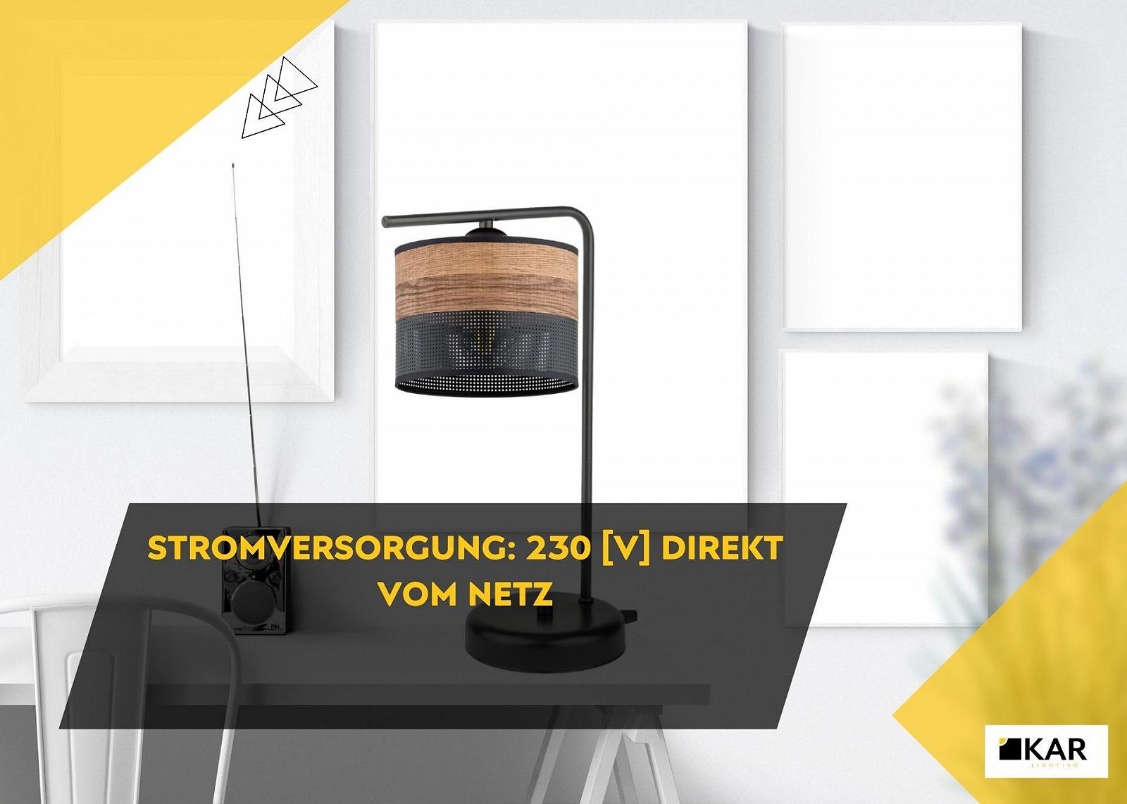 Приліжкова лампа 1 лампа Чорний метал з оздобленням під дерево (PVC) E27 LED Чорна, фото №5