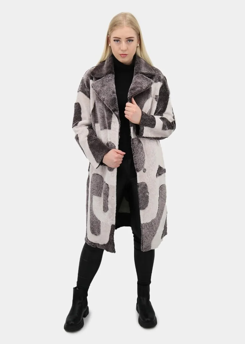 Пальто Hollert Shearling ED-03 Женское из овечьей кожи Merino Cuddly Soft Серо-белое, фото №5 Пальто Hollert Shearling ED-03 Женское из овечьей кожи Merino Cuddly Soft Серо-белое, фото №5