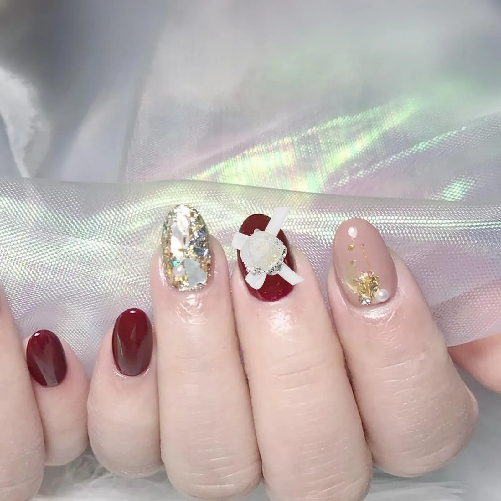 Украшения для ногтей FRCOLOR 8шт Камни и подвески Акриловые стразы для ногтей Мелкий блеск для ногтей с бантом из органзы Милая подвеска для дизайна ногтей, фото №9