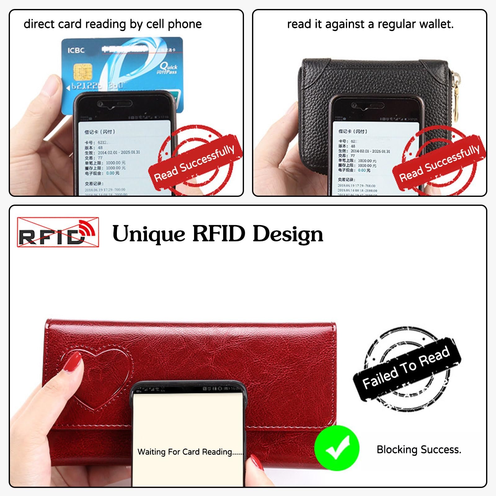 Кошелек PORRASSO Кожаный Модный Женский Большой с RFID защитой Длинный с 10 отделениями для карт Черный Классический, фото №4