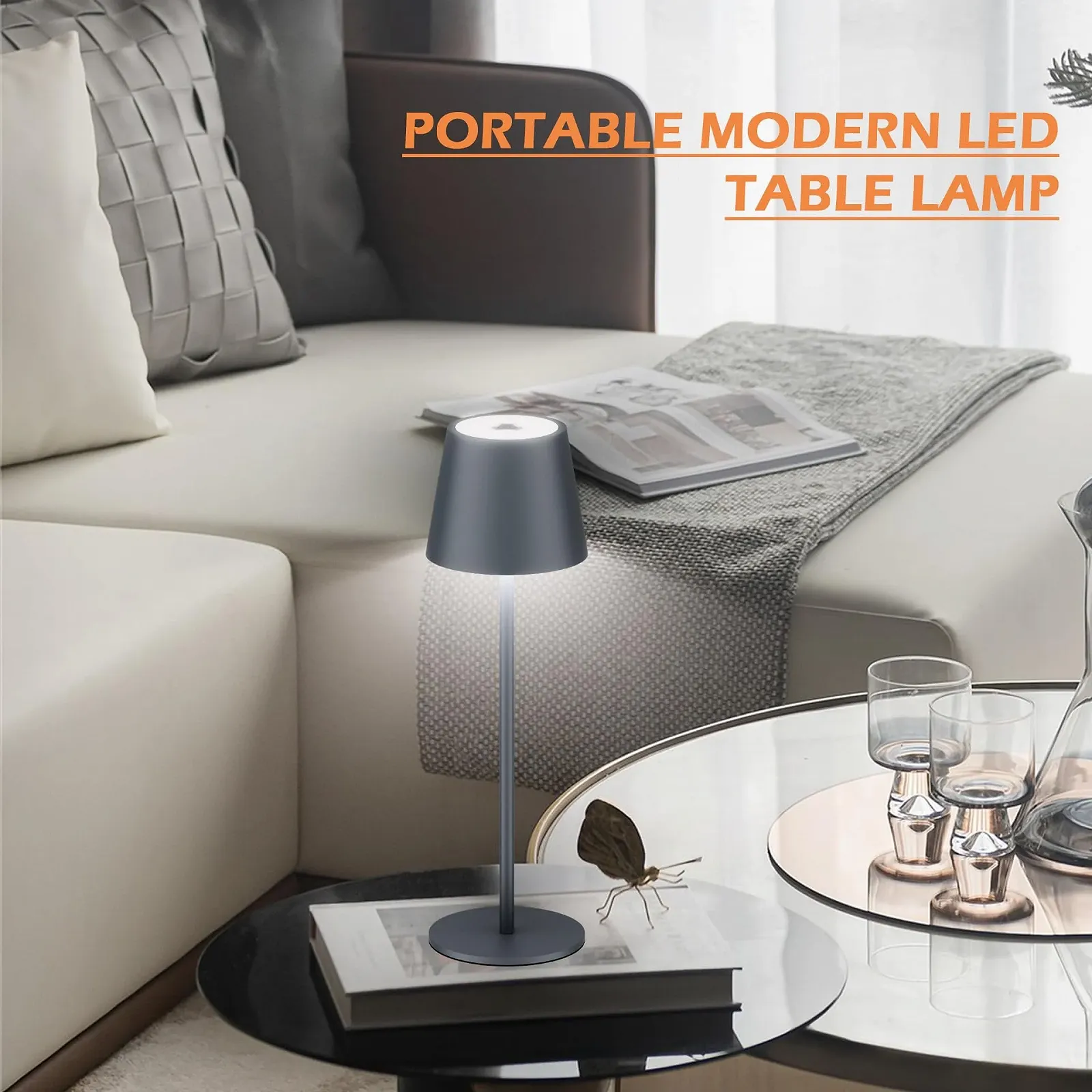 Настільна лампа Aipsun LED бездротова 5000 мАг Touch Dimmable RGB USB-C IP54 Anthracite 30 см, фото №9