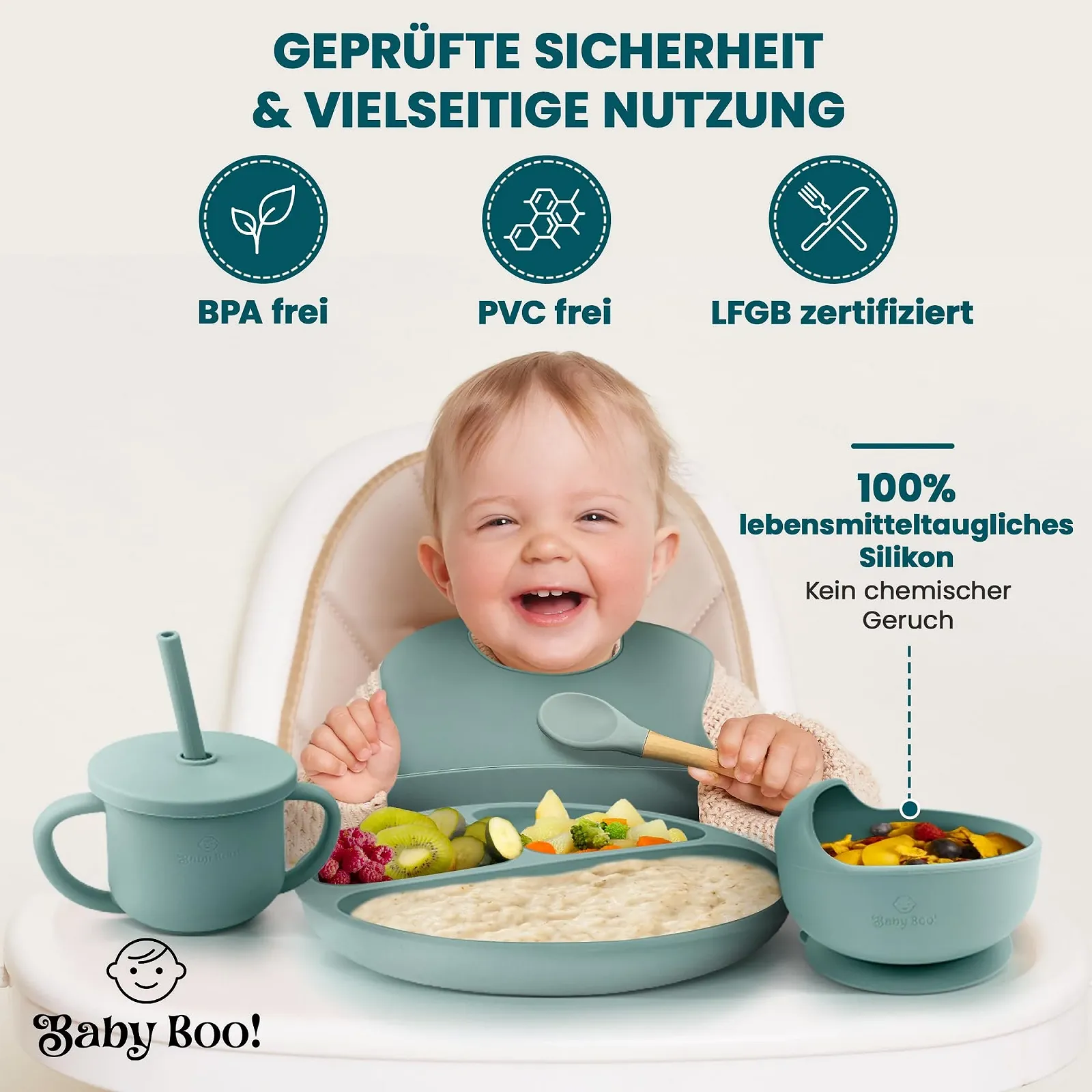 Набір дитячого посуду Baby Boo! 9 предметів, без BPA (синій), фото №4 Набір дитячого посуду Baby Boo! 9 предметів, без BPA (синій), фото №4