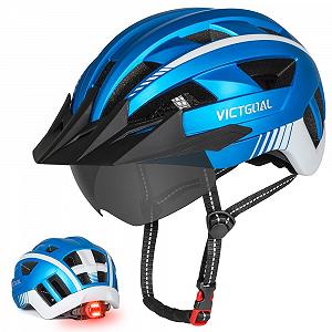 Шолом Victgoal MTB з магнітним візором, знімним сонцезахисним козирком і LED заднім ліхтарем, для дорослих, чоловіків/жінок - Фото 1