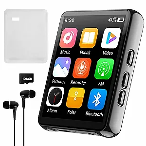 MP3 плеєр Cetoon 128GB з Bluetooth, портативний, цифровий, з динаміком, 2.4" Full Touch Screen, HiFi звук, FM-радіо, диктофон, дротові навушники в комплекті, для бігу, спортзалу - Фото 1