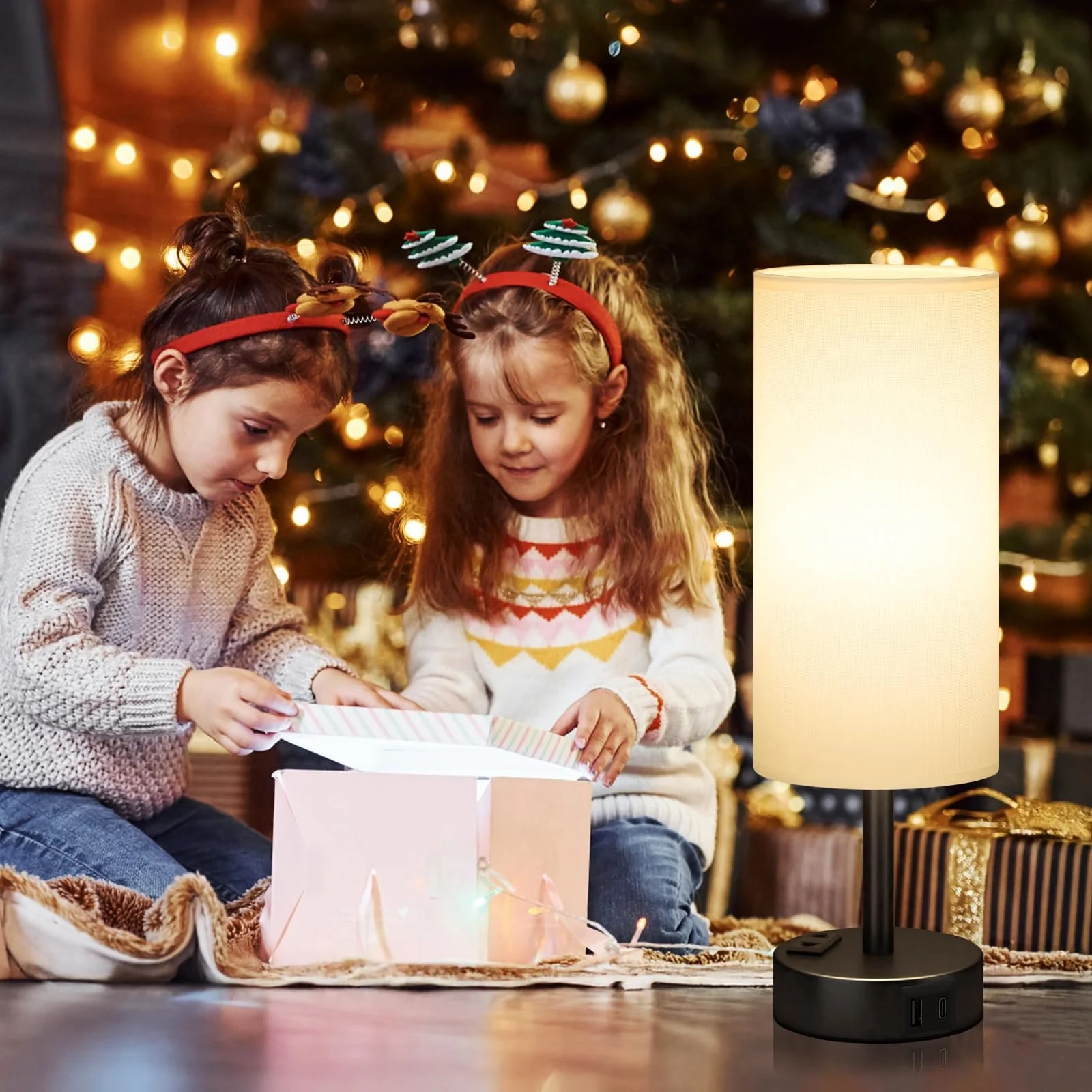 Настільна лампа Kakanuo Сенсорна USB A+C Розетка Лляний абажур, фото №7