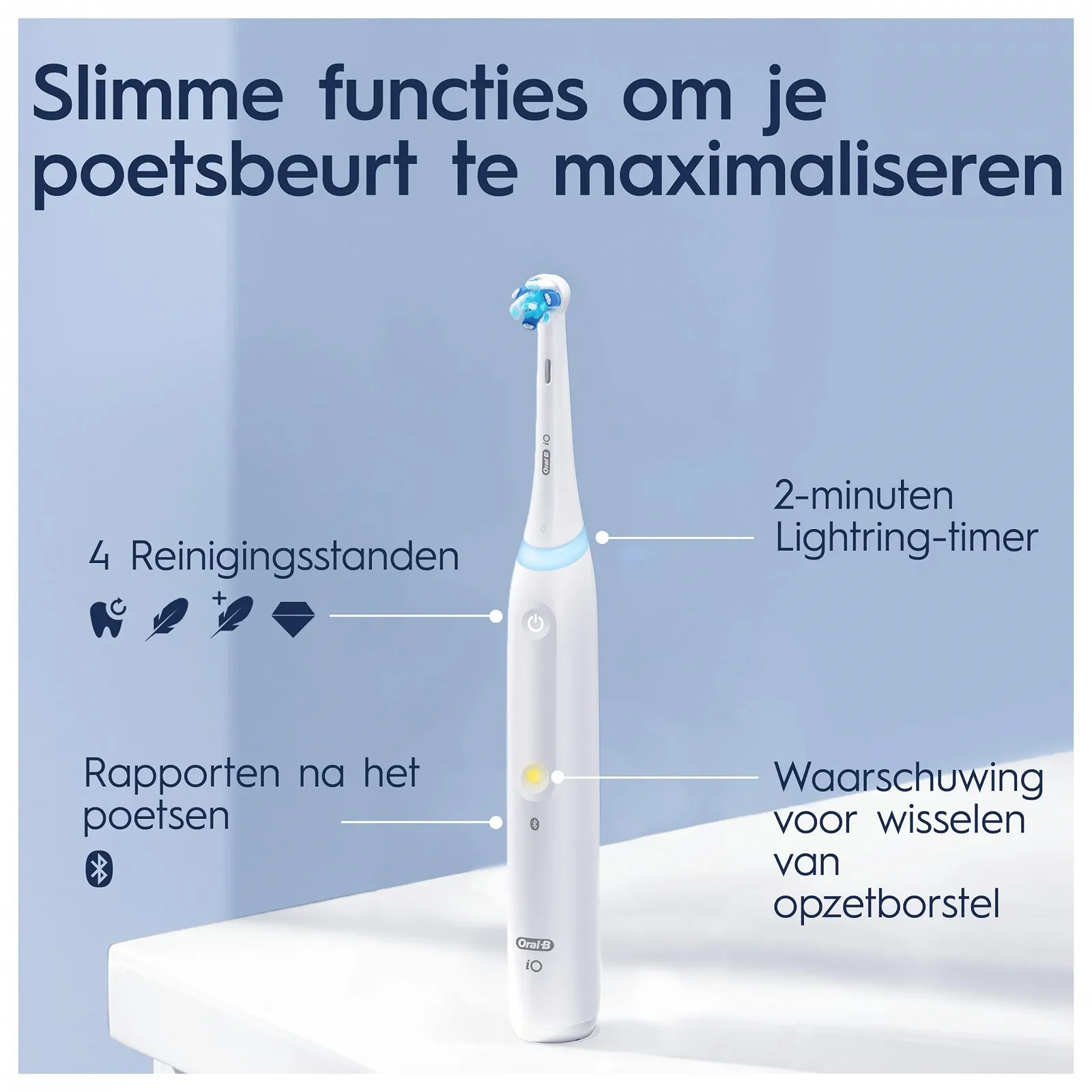 Электрическая зубная щетка Oral-B iO 4N Bluetooth, 1 насадка, 1 дорожный футляр Белая, фото №6