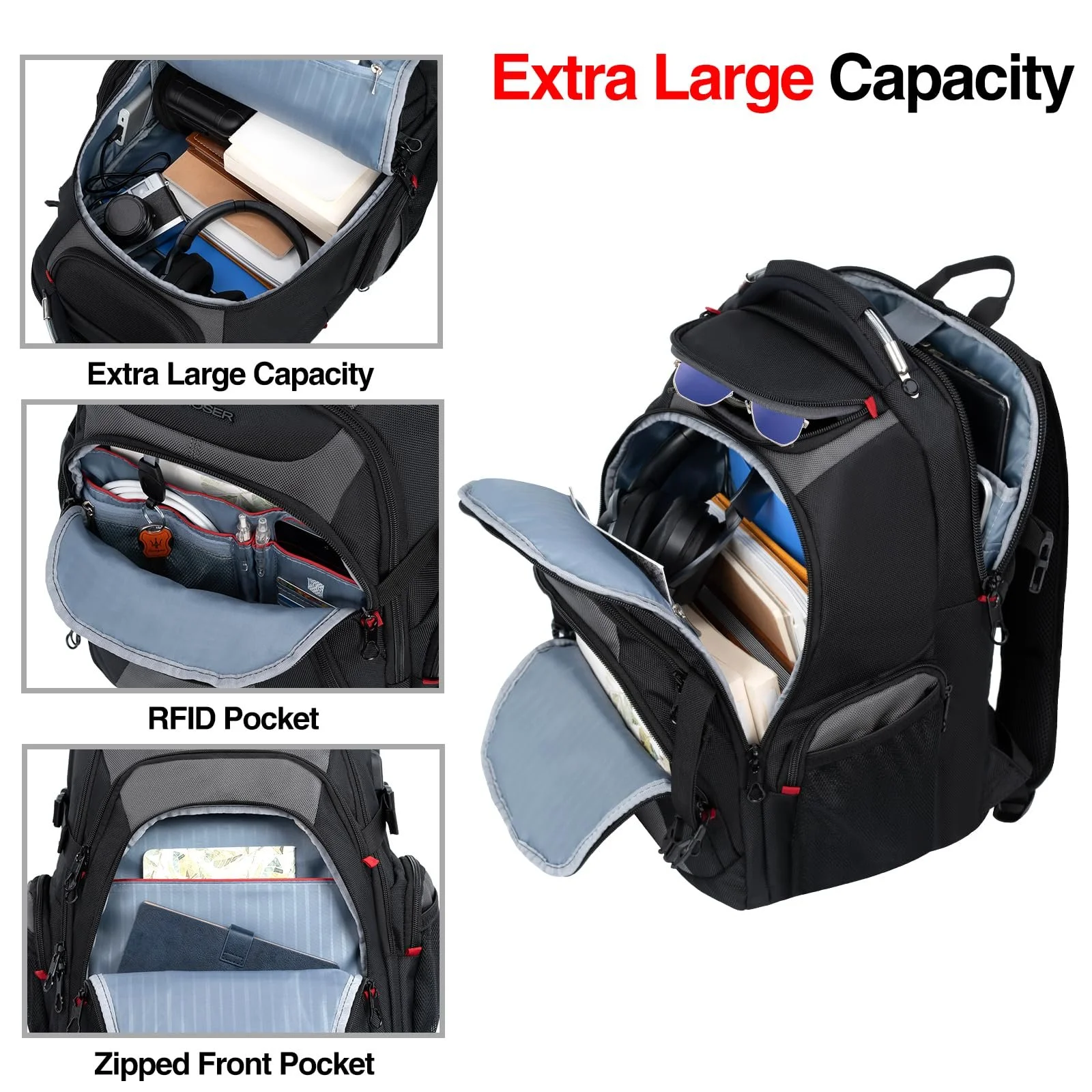Рюкзак для ноутбука KROSER XL 17.3" бизнес с RFID защитой черно-серый, фото №4 Рюкзак для ноутбука KROSER XL 17.3" бизнес с RFID защитой черно-серый, фото №4