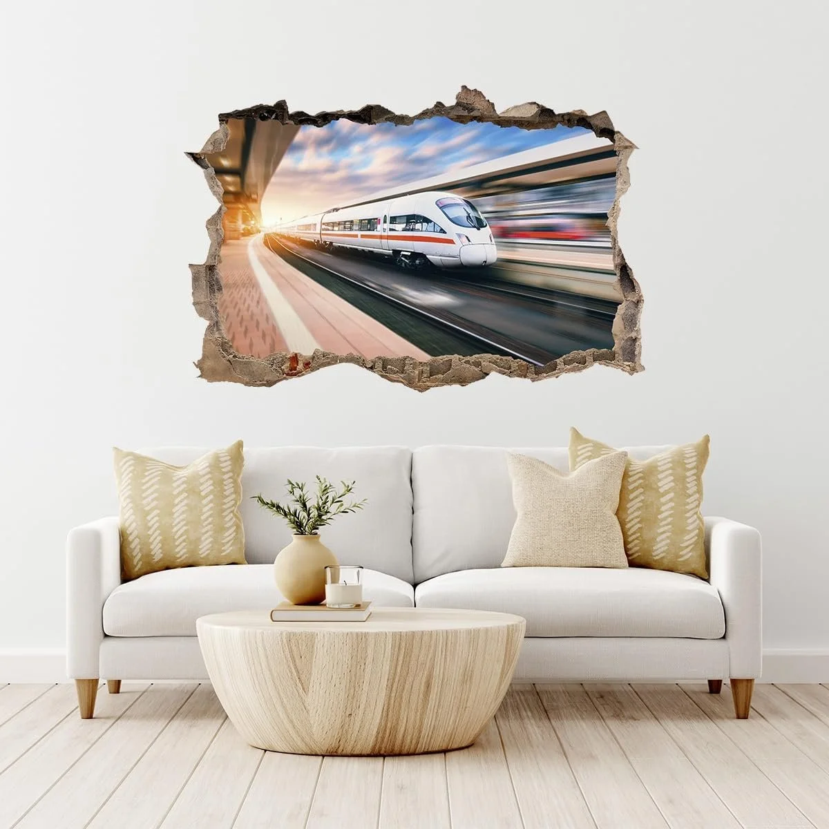 Наклейка на стіну DW000055 Поїздка в поїзді ICE Коричневий камінь Ландшафтний формат 90 см x 60 см, фото №2