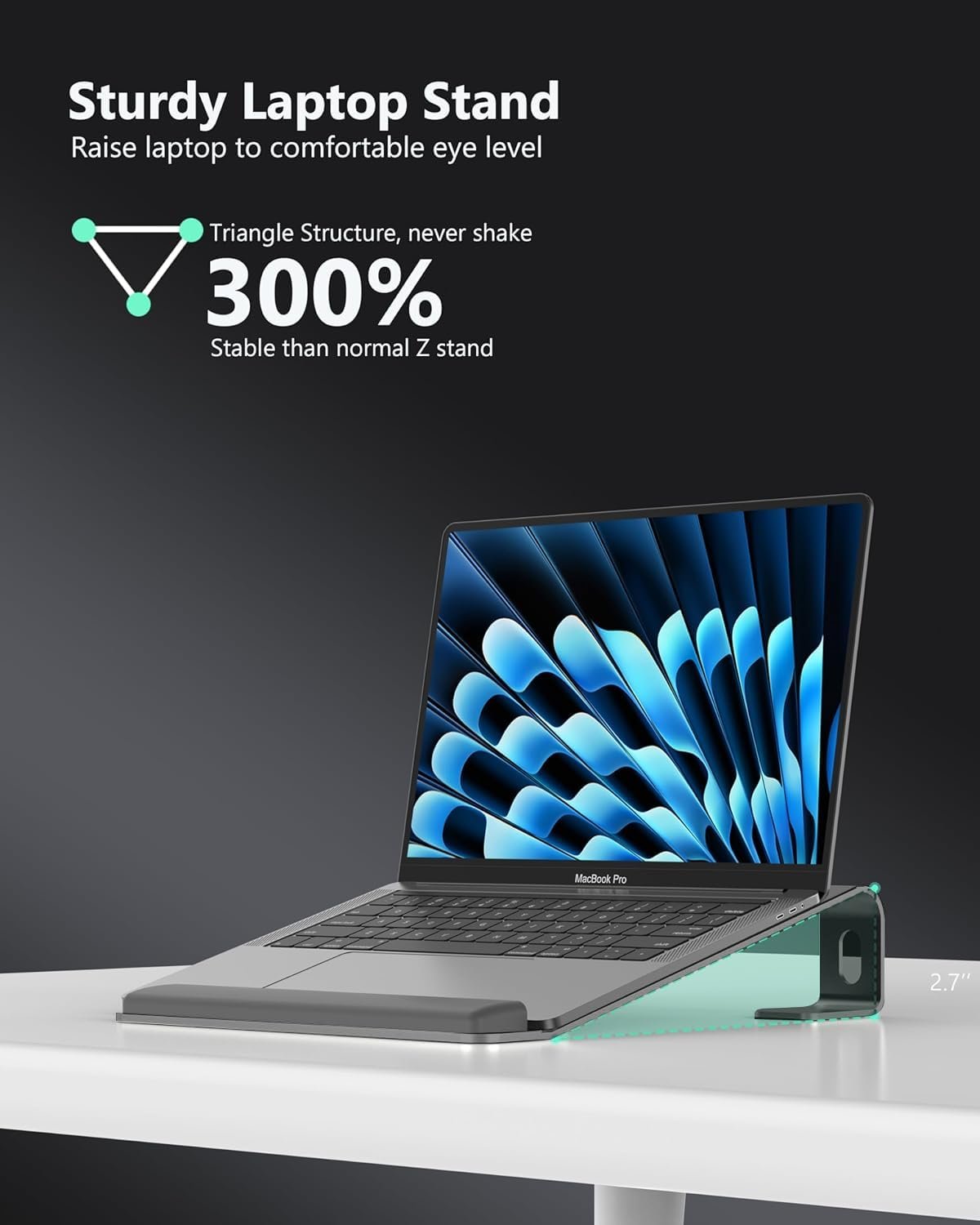 Подставка для ноутбука алюминиевая с подставкой для запястья эргономичная съемная держатель для ноутбука совместима со всеми ноутбуками 10-17 дюймов, фото №3 Подставка для ноутбука алюминиевая с подставкой для запястья эргономичная съемная держатель для ноутбука совместима со всеми ноутбуками 10-17 дюймов, фото №3