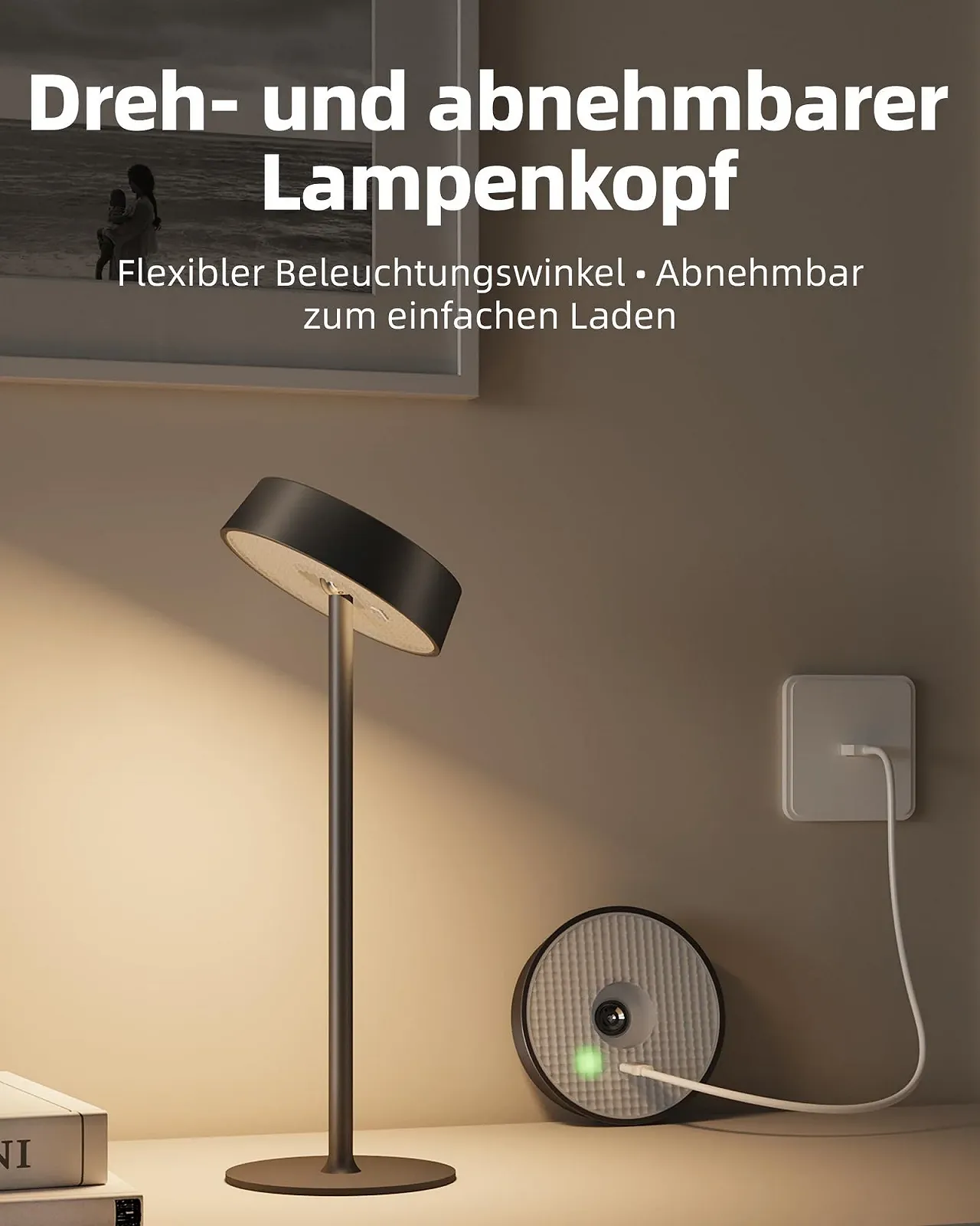 Настільна лампа EZVALO LED Wireless Touch Dimmable IP44 3600 mAh Rechargeable Bedside Lamp, фото №2