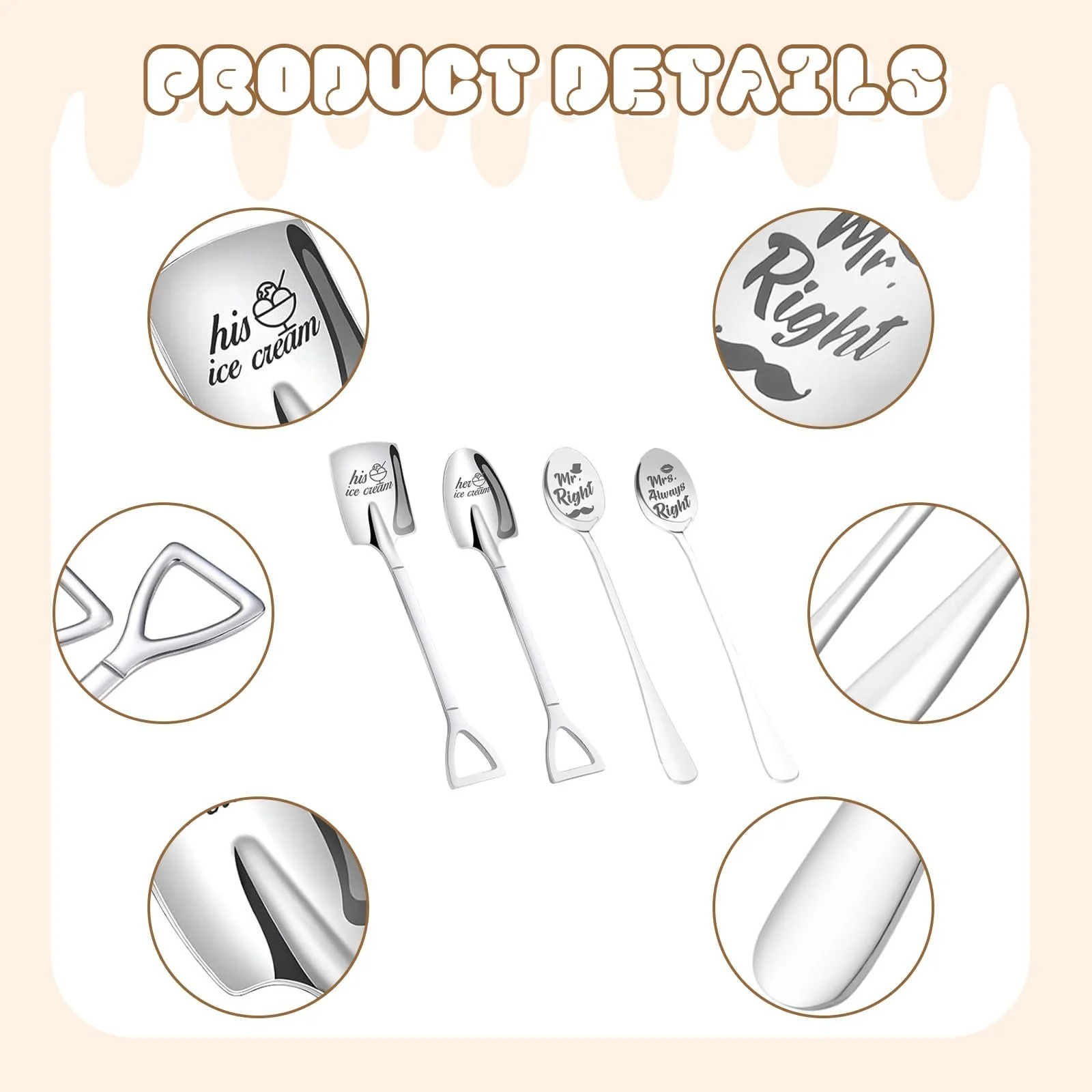 Ложка Кавова ложка Two Pairs of Coffee Spoons Engraved Coffee Spoon Міцна і довговічна, фото №3