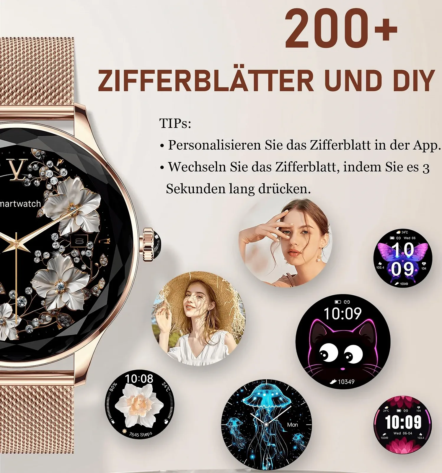 Смартгодинник BOCLOUD для жінок та чоловіків, для iPhone та Android, IP68 водонепроникний, з вимірюванням кисню в крові / пульсу / моніторингом сну, фото №6