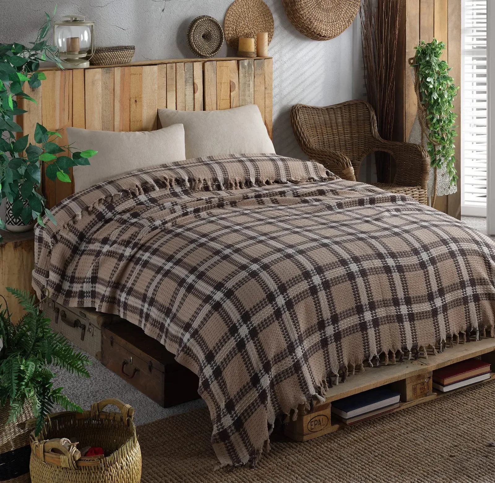 Покрывало Mixibaby Двустороннее одеяло Плед для дивана Коричневый Ekose 200 x 230 см, фото №1