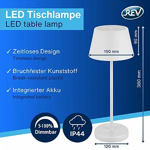 Настільна лампа REV LED Battery Table Lamp 38 см IP44 Touch Dimmable Біла synthetic.ua - Фото 1