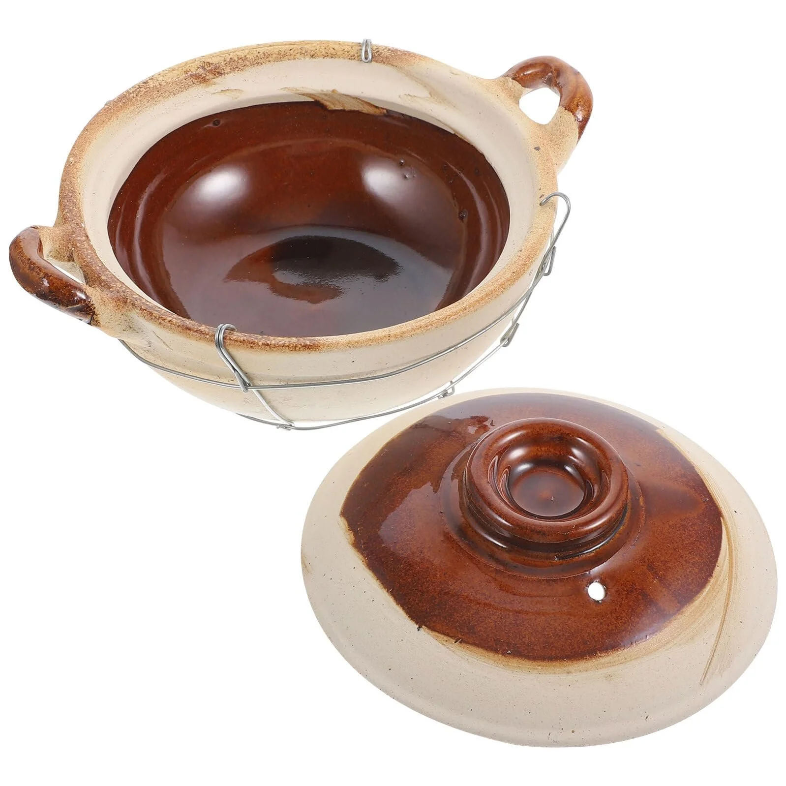 Глиняный горшок с одной ручкой ручной работы термостойкий для тушения, фото №1