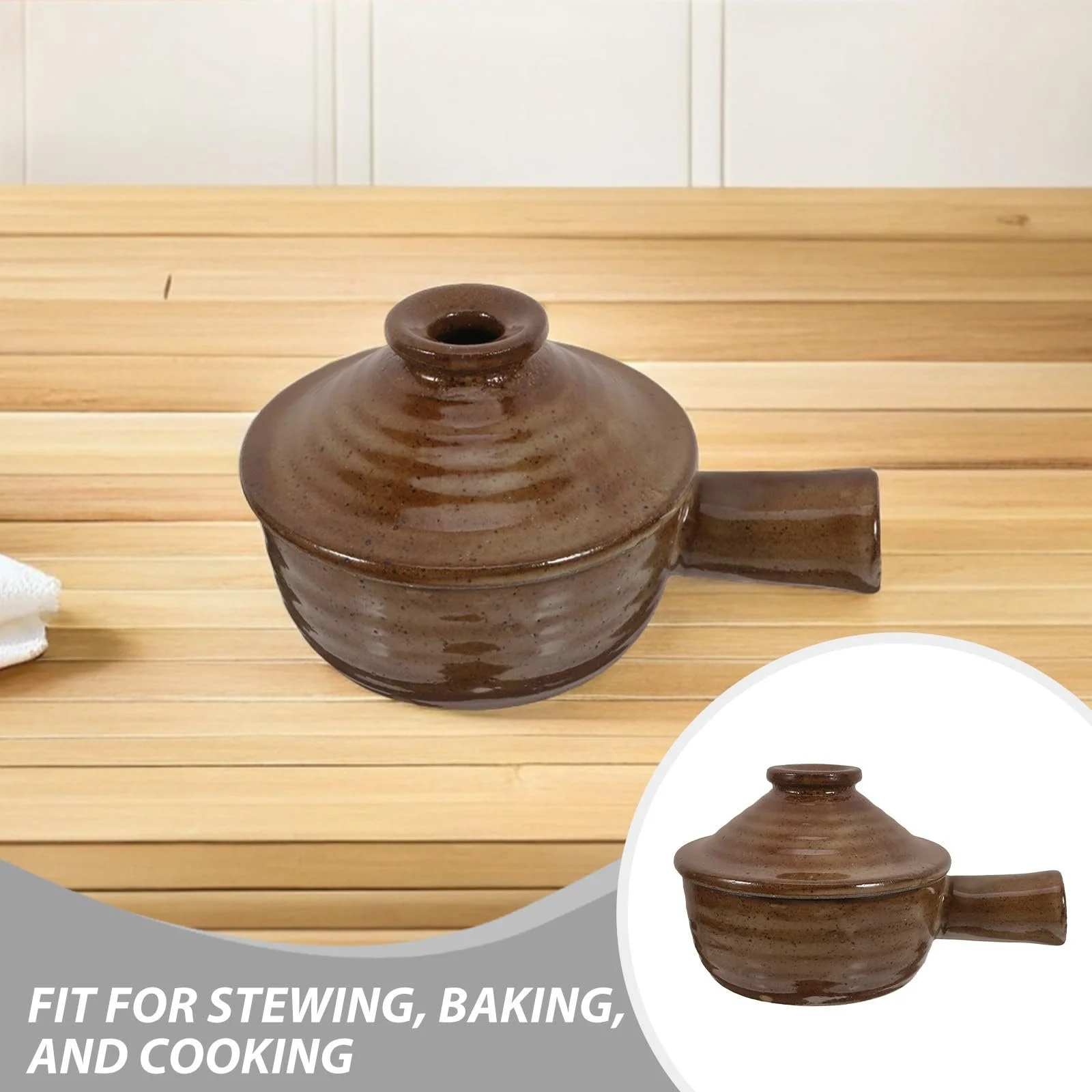 Каструля Healifty глиняна з кришкою та ручкою набір із 2 шт. 6.68 x 4.72 x 1.97 дюйма, фото №5
