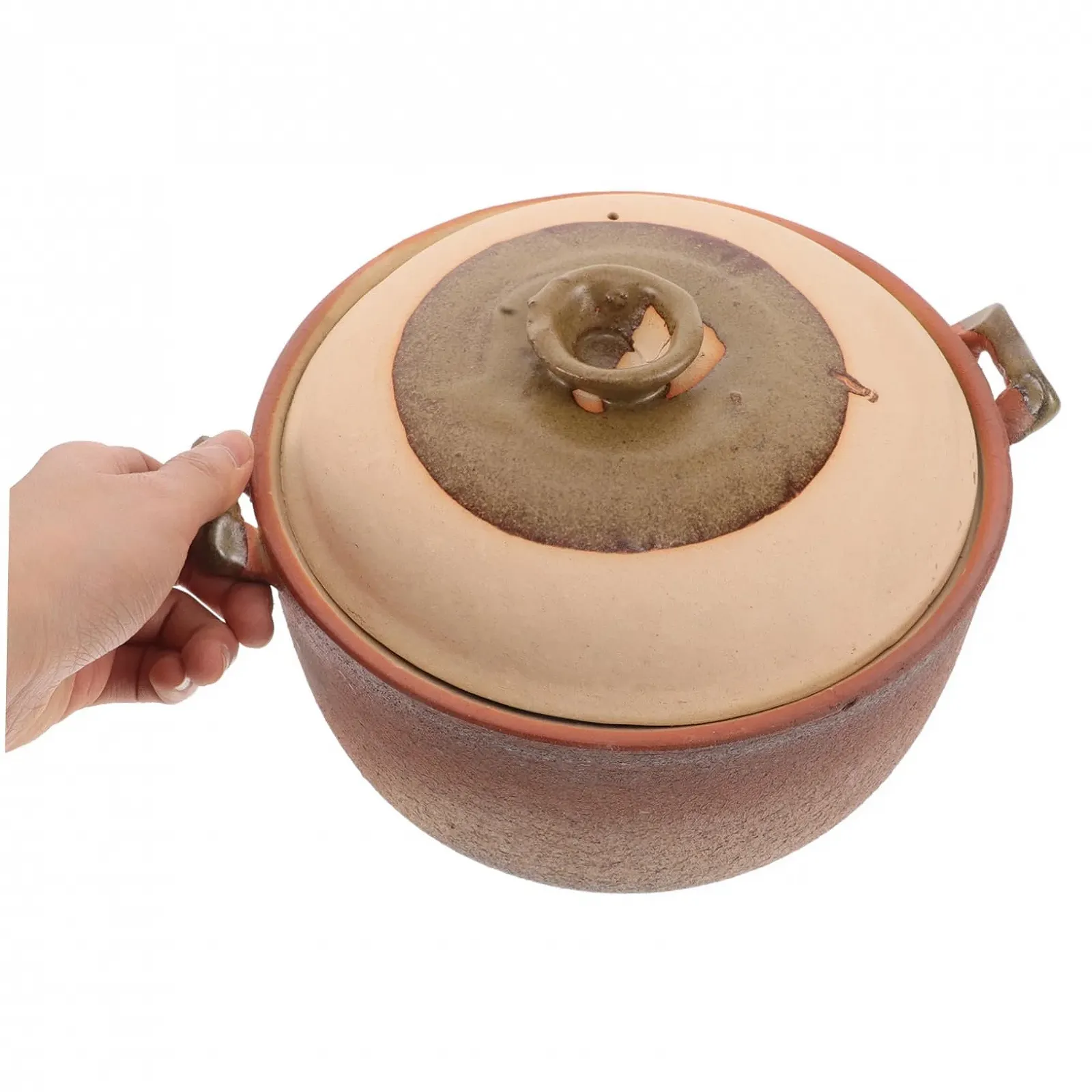 Горшок глиняный из терракоты с крышкой и ручкой традиционный для тушения, фото №4