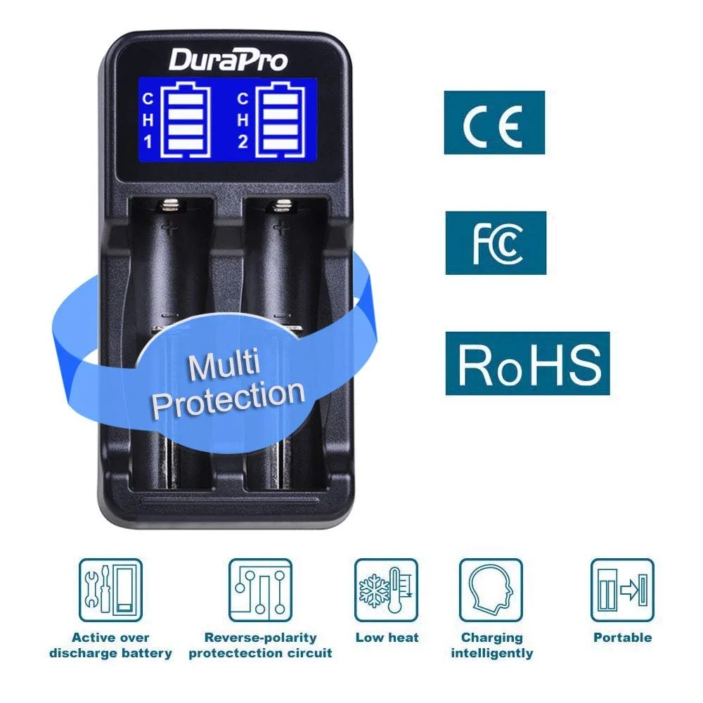 Зарядний пристрій DuraPro LCD Dual USB Intelligent для Li-Ion/NI-MH/NI-Cd 18650 18500 18490 18350 17670 17500 16340 (RCR123) 14500 AА AАA AAAA, фото №3