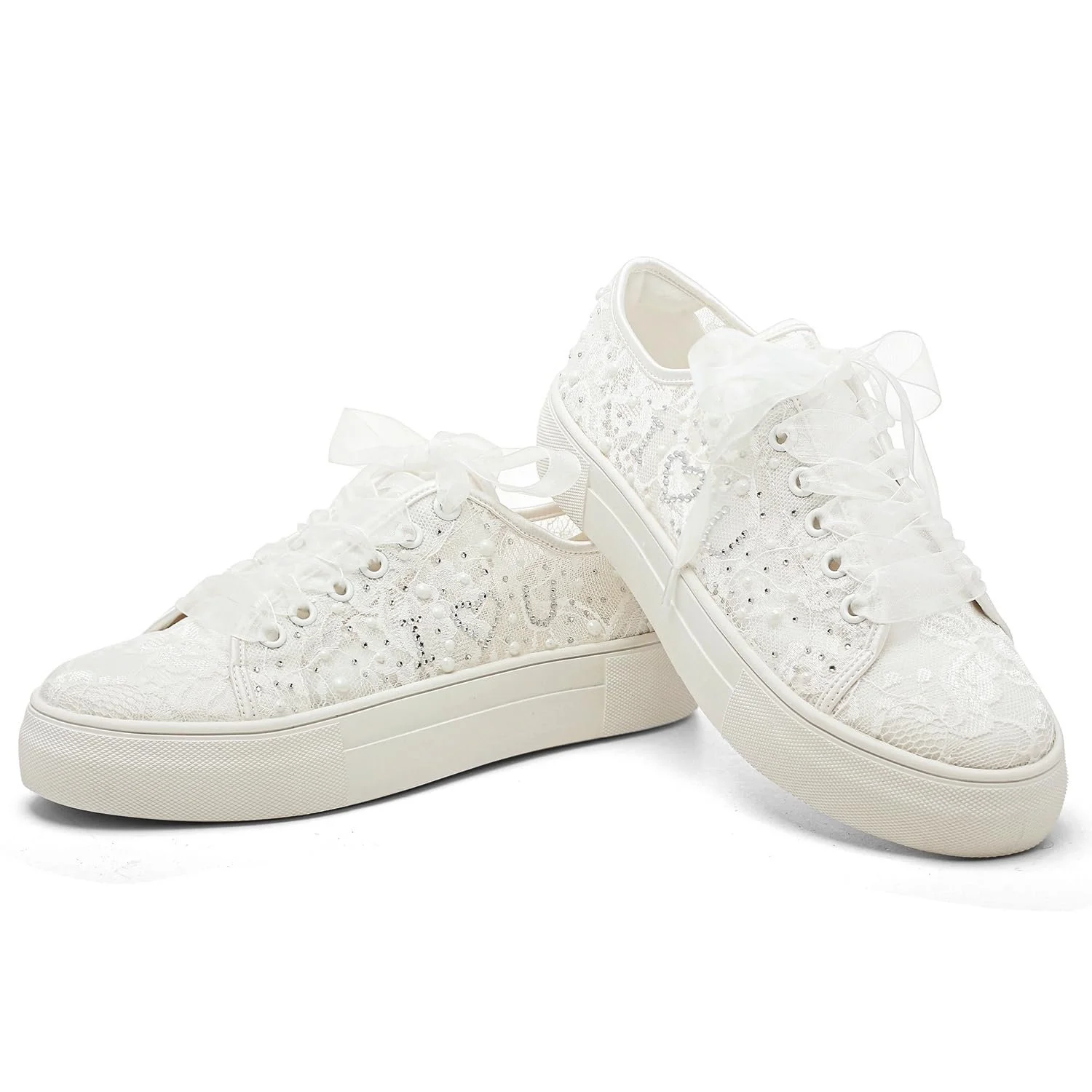 Кросівки Elivandon 9996 Весільні мереживні платформа 3.7 см зі стразами, фото №3