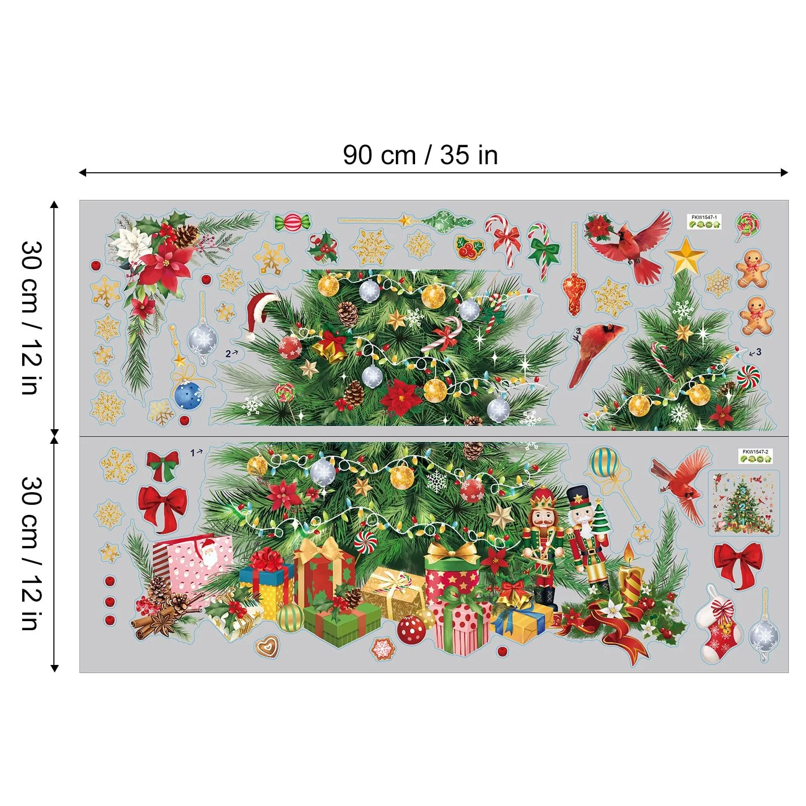 Наклейка на стіну Різдвяна ялинка Акварель з кулями та птахами, фото №5