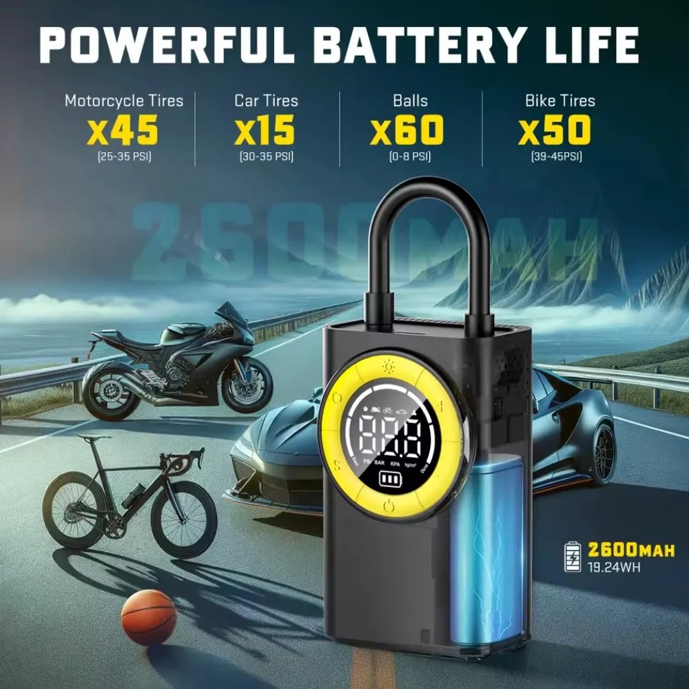 Беспроводной автомобильный компрессор Carsun T2198 с функцией фонарика и повербанка, фото №12