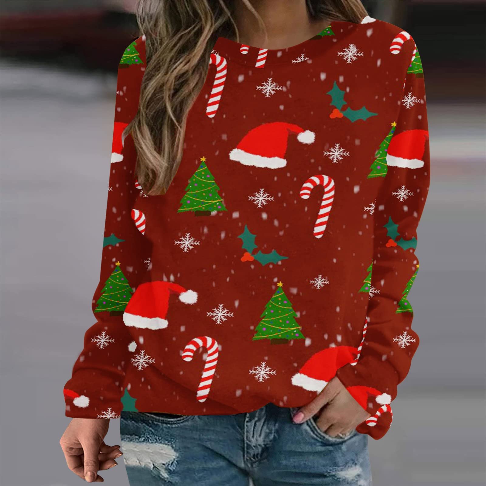 Жіночий Різдвяний Світшот з Круглим Вирізом і Довгим Рукавом, фото №2 Жіночий Різдвяний Світшот з Круглим Вирізом і Довгим Рукавом, фото №2