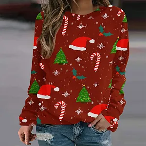 Женский Рождественский Свитшот с Круглым Вырезом и Длинным Рукавом с Принтом, Рождественский Джемпер, Забавный Графический Рождественский Джемпер, Элегантный Шикарный Свитер synthetic.ua - Фото 1