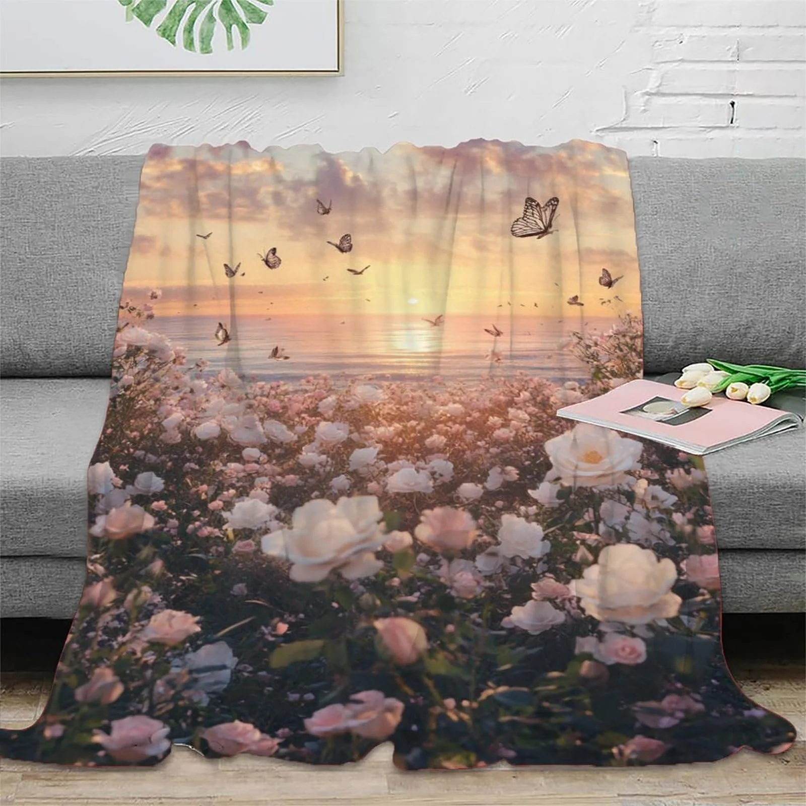 Покривало Flannel Sea of Flowers М'яка Тепла Покривало для спальні, офісу, дивана, 3D ковдра, Теплий плед для дивана, 200 x 230 см, фото №2