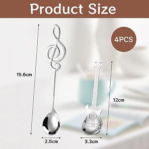 Набор Кофейных Ложек 4 шт, Гитара, Десертные Ложки, Нержавеющая Сталь, Декоративная Ложка для Латте в Форме Музыкальной Ноты для Чая, Молока, Кофе, Десертов, Напитков, Молочного Коктейля synthetic.ua - Фото 1