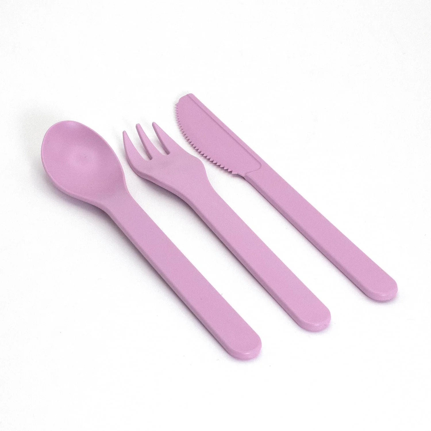 Набір пластикових столових приборів, 54 штуки (18 ножів, виделок, ложок), міцний, рожевий, з переробленого пластику RPET, фото №1