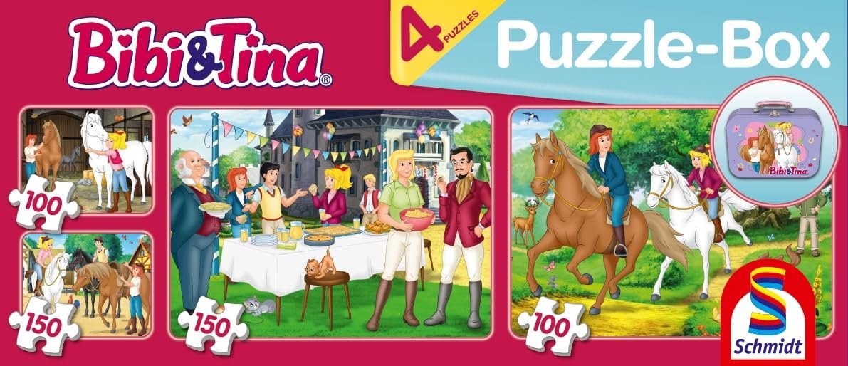 Набор пазлов Schmidt Spiele 55609 Bibi and Tina в металлическом кейсе 2 x 100 и 2 x 150 деталей, фото №3