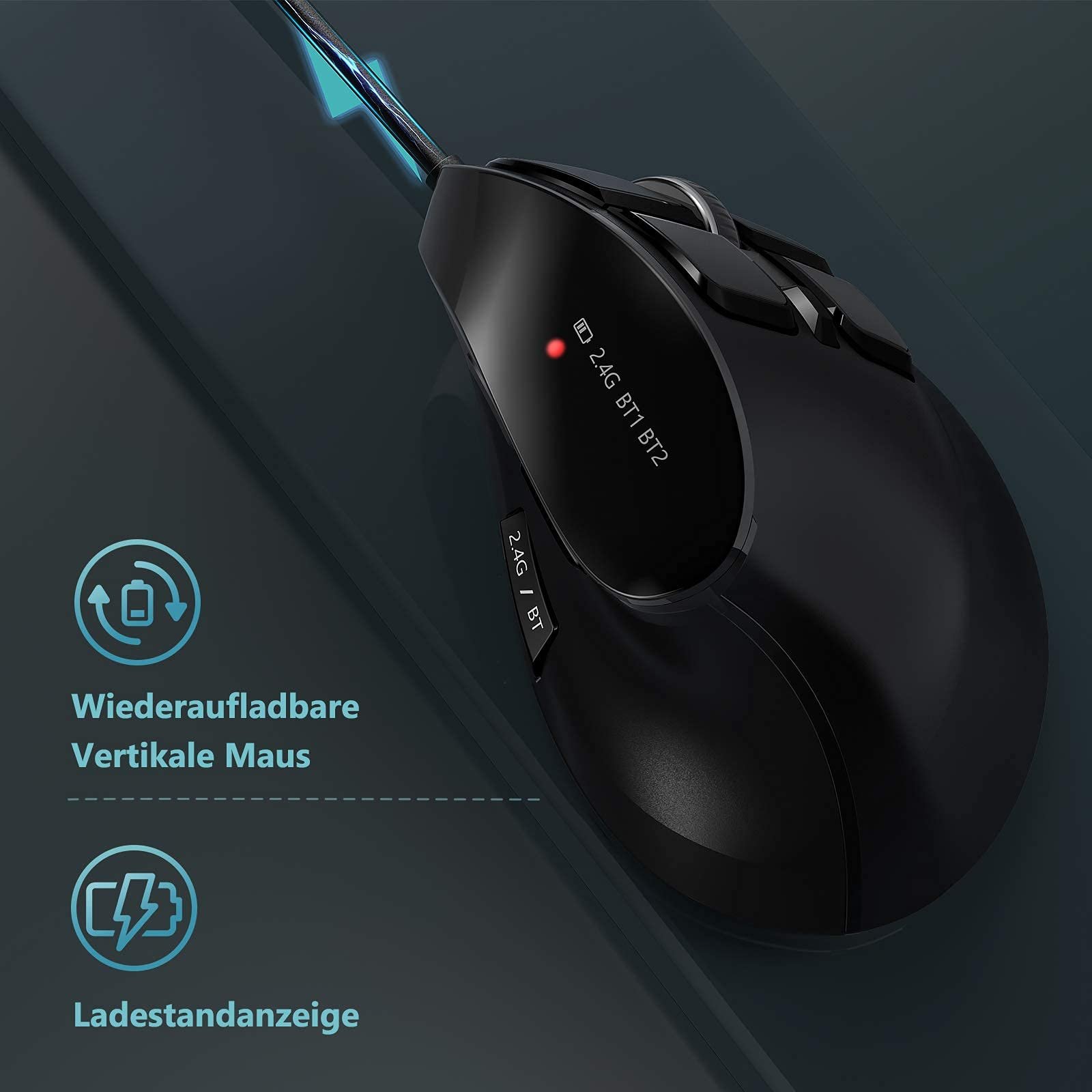 Мышь Беспроводная Вертикальная Эргономичная Seenda (Dual Bluetooth + 2.4G Аккумуляторная Игровая Беспроводная Мышь, Многофункциональная Беспроводная Компьютерная Мышь для Ноутбука/ПК/Mac/Планшета/iPad (Windows/Android/iOS) Черный, фото №5