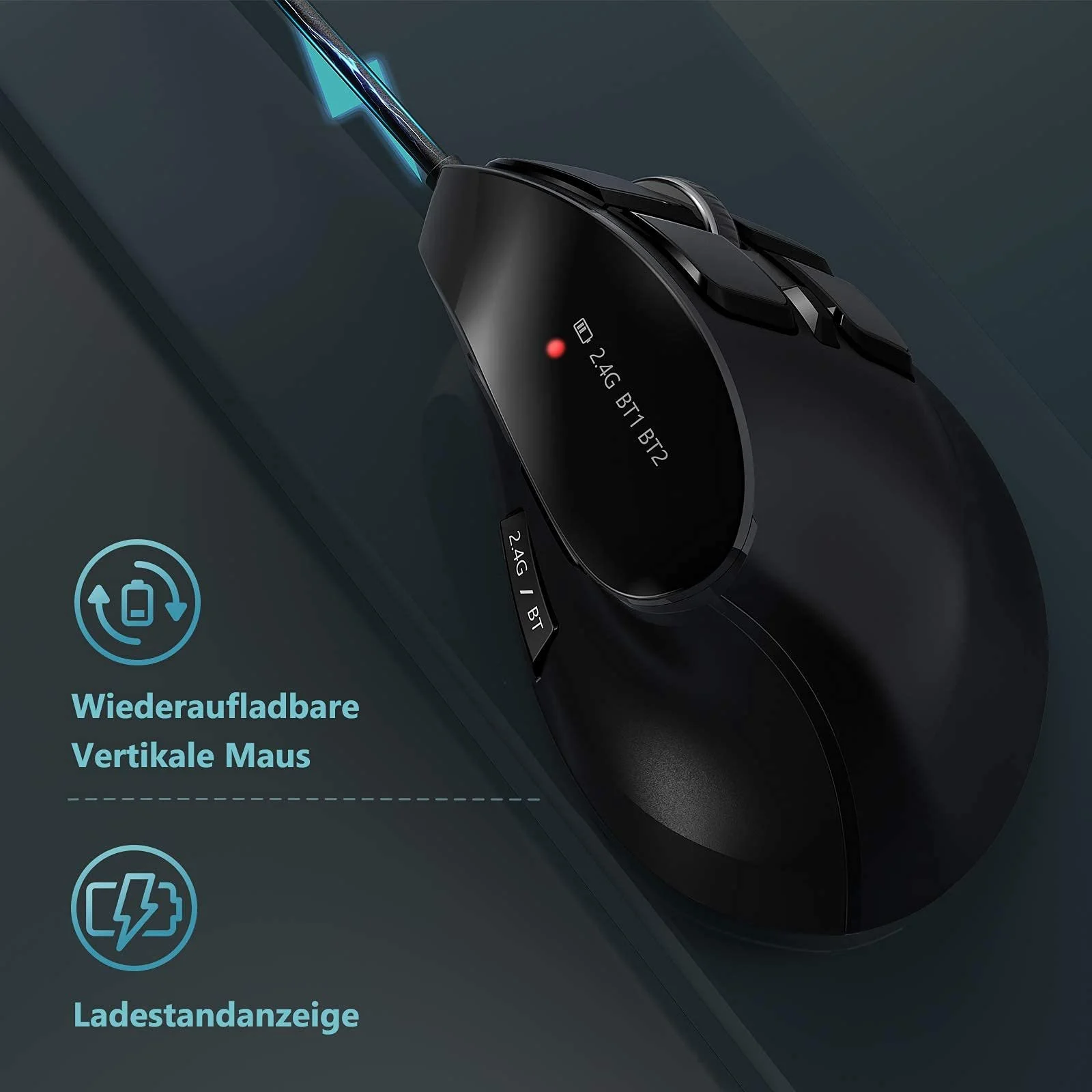 Мышь Беспроводная Вертикальная Эргономичная Seenda (Dual Bluetooth + 2.4G Аккумуляторная Игровая Беспроводная Мышь, Многофункциональная Беспроводная Компьютерная Мышь для Ноутбука/ПК/Mac/Планшета/iPad (Windows/Android/iOS) Черный, фото №5