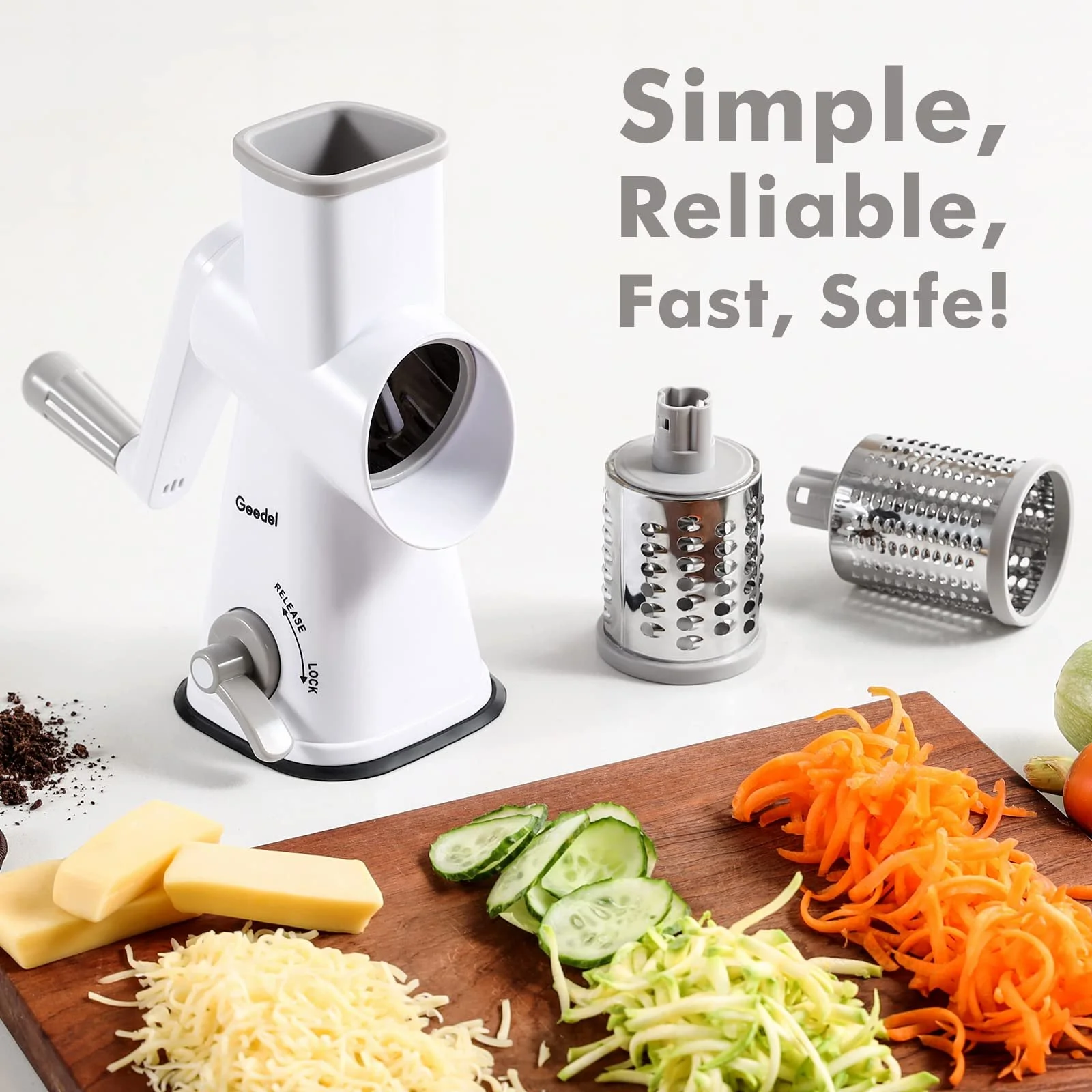 Ручна барабанна терка, терка для сиру з 3 змінними барабанними лезами, фото №8