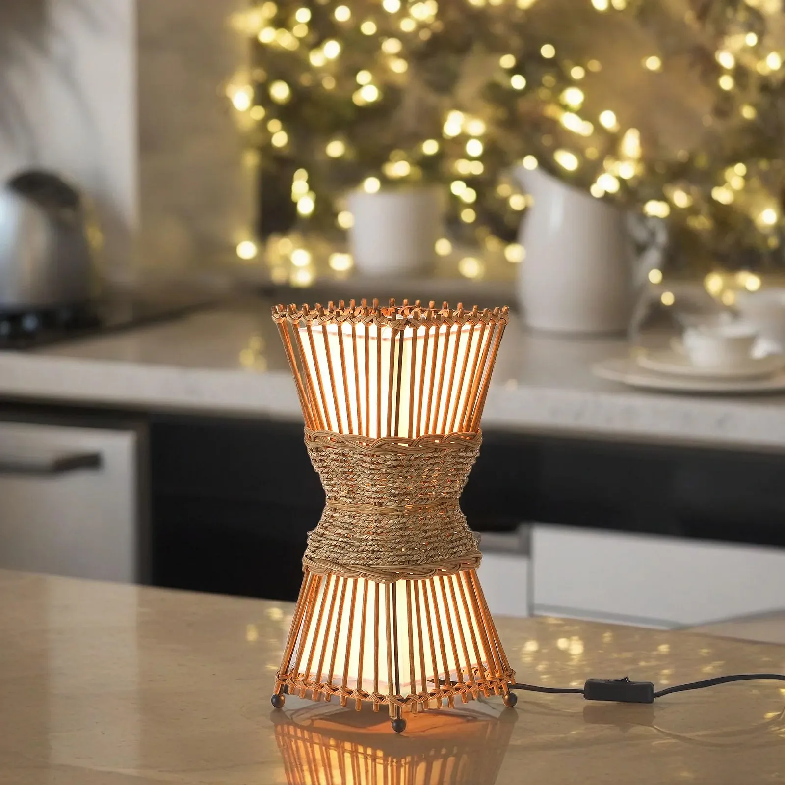 Настільна лампа ŠKOV 46299 Діаметр 19 см Бамбук Ротанг, фото №6