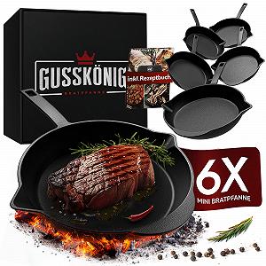Сковорода-гриль Gusskönig чавунна, набір з 6 штук, діаметр 13.5 см, маленька, обпалена - Фото 1