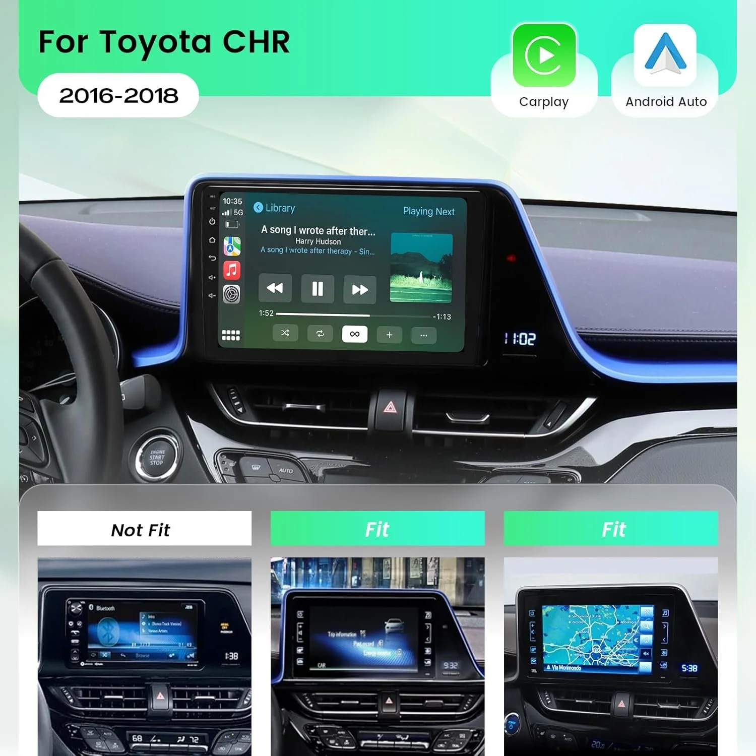 Штатна автомагнітола Roadanvi для Toyota CHR 2016-2018 / 9" / Сенсорна / 4/64Гб / Android 10 / Apple CarPlay / Android Auto / Bluetooth / WI-FI / GPS / USB / AUX / SIM slot, фото №2 Штатна автомагнітола Roadanvi для Toyota CHR 2016-2018 / 9" / Сенсорна / 4/64Гб / Android 10 / Apple CarPlay / Android Auto / Bluetooth / WI-FI / GPS / USB / AUX / SIM slot, фото №2