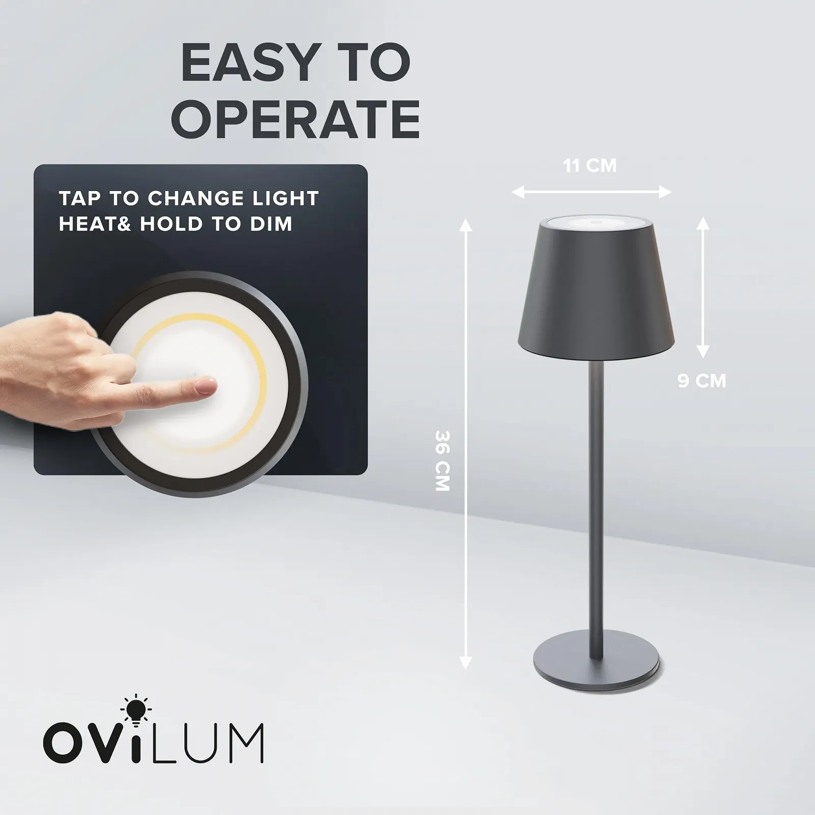 Настільна лампа Syrma Акумуляторна LED Алюмінієва Dimmable USB-C Антрацит, фото №4