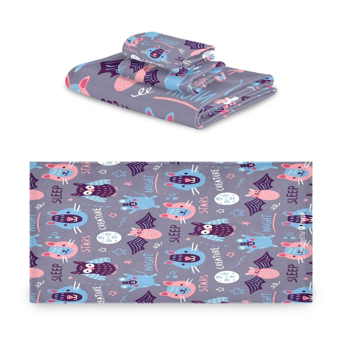 Набір рушників Colourful Doodle Pink Bat Cat 100% бавовна Рожевий, фото №1