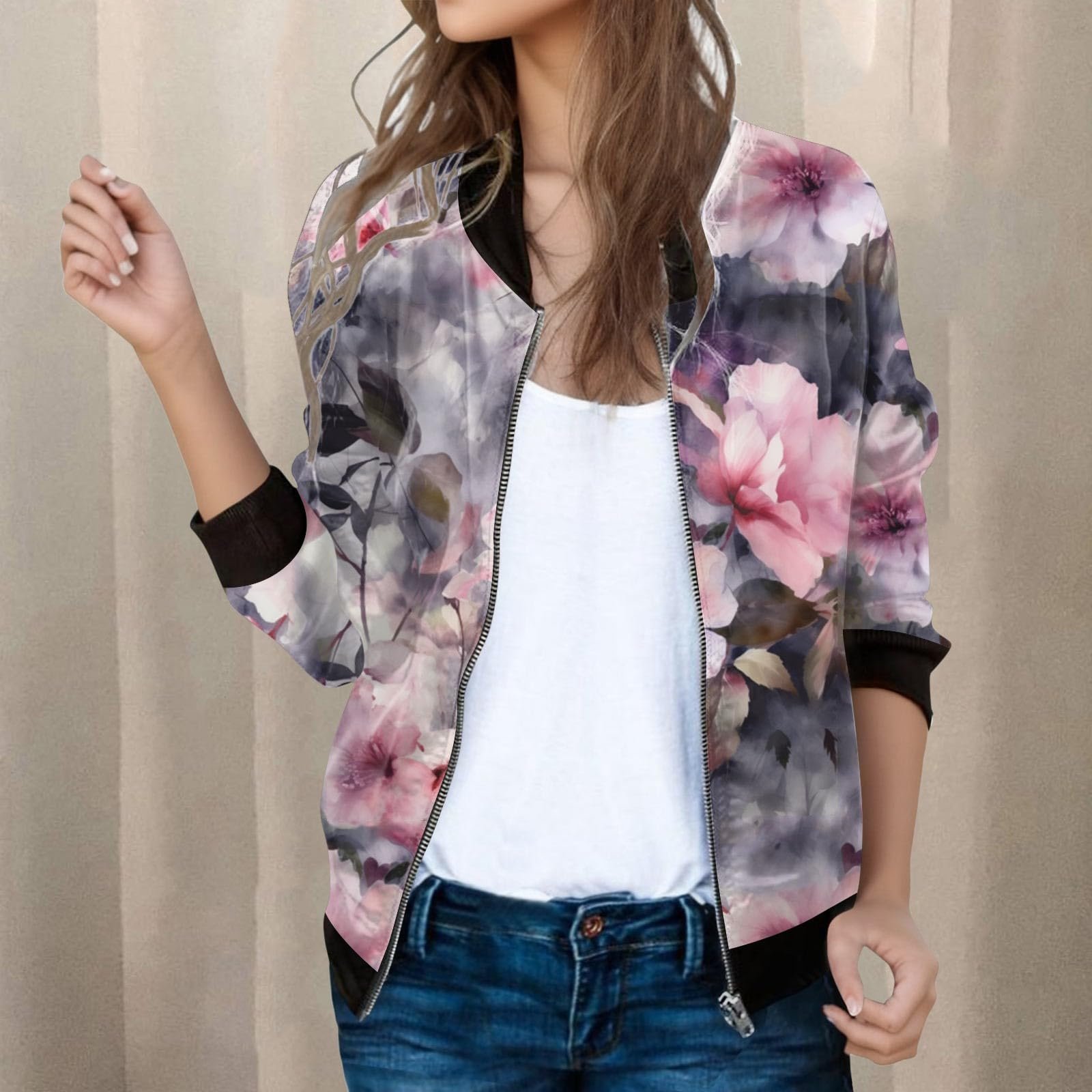 Женская куртка бомбер короткая Blouson Bunt весенняя куртка больших размеров переходная куртка элегантная College короткая куртка весенняя куртка с длинными рукавами легкая летняя куртка на молнии тонкая весенняя куртка приталенная куртка пилота, фото №3