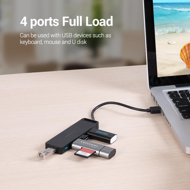 Концентратор Vention 4-Port з micro USB напоєм 0.15M Black CHLBB, фото №6