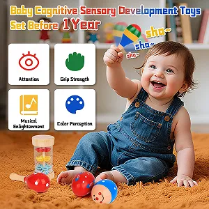 Набір з 5 міні-дерев'яних маракасів для дітей віком від 6 місяців synthetic.ua - Фото 1