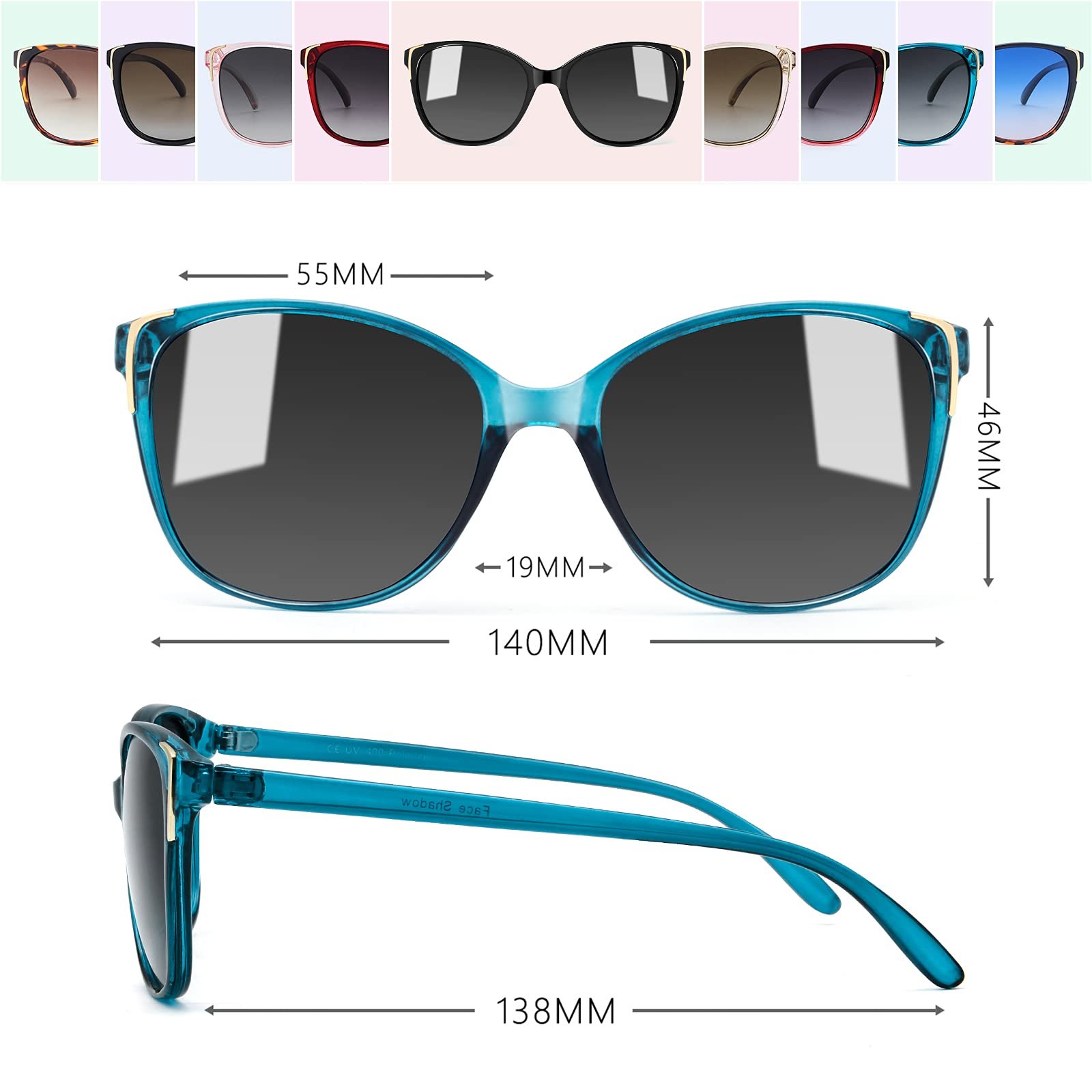 Сонцезахисні окуляри Cateye Face Shadow Поляризовані з UV400 захистом Металева декорація Сучасні Надлегкі Для вулиці, фото №5