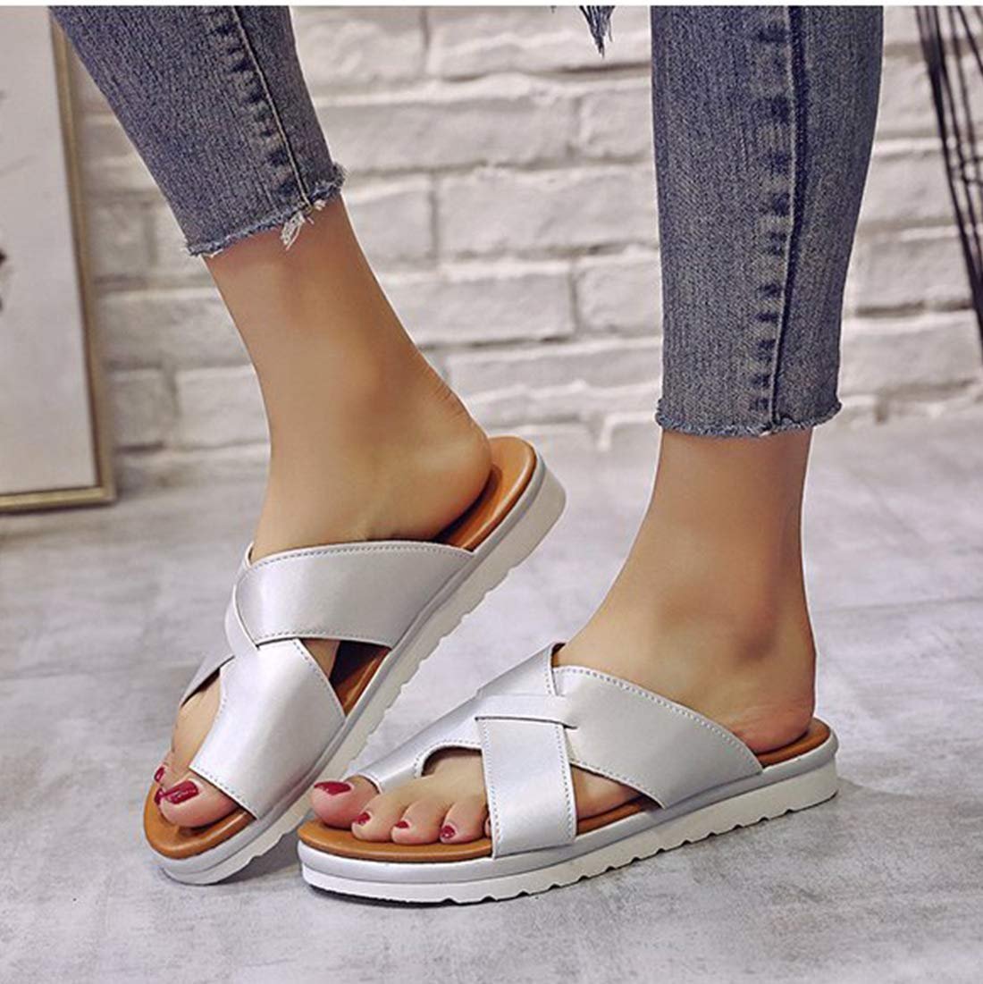 Удобные Платформенные Шлепанцы для Женщин Кожаные Повседневные, фото №4