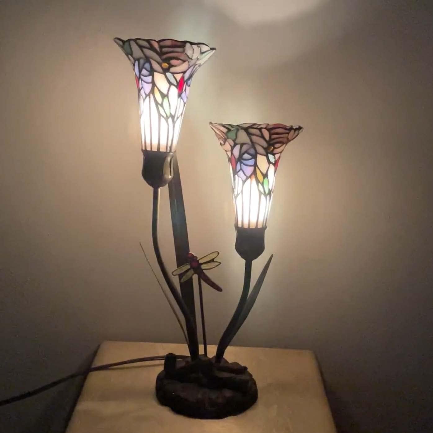 Настільна лампа Bieye Tiffany Style L30620 Лілії та бабка Вітражне скло Висота 19 дюймів, фото №6