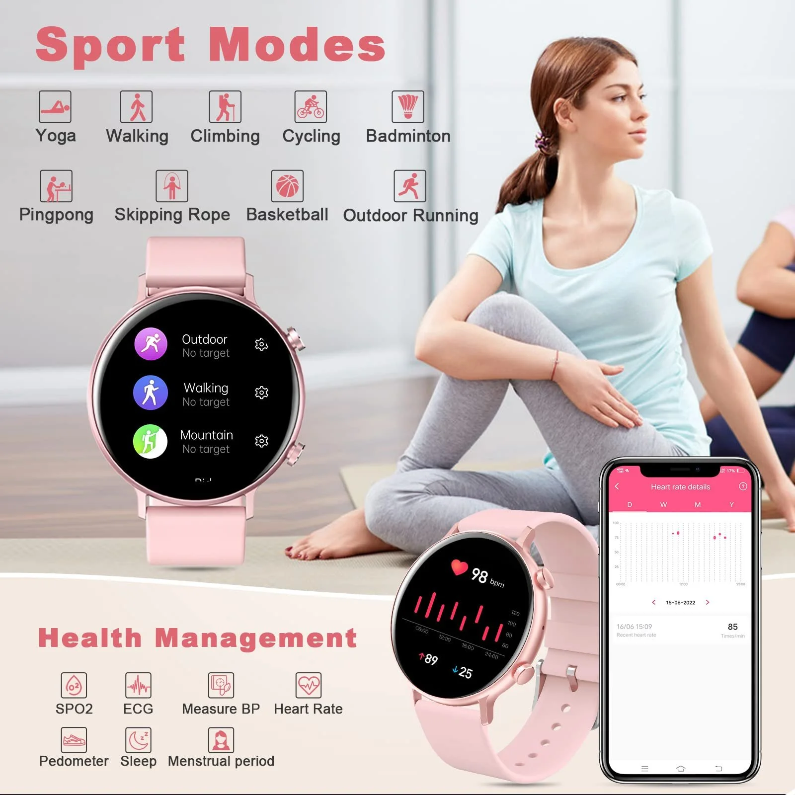 Смартгодинник jianyana Рожевий, фото №2