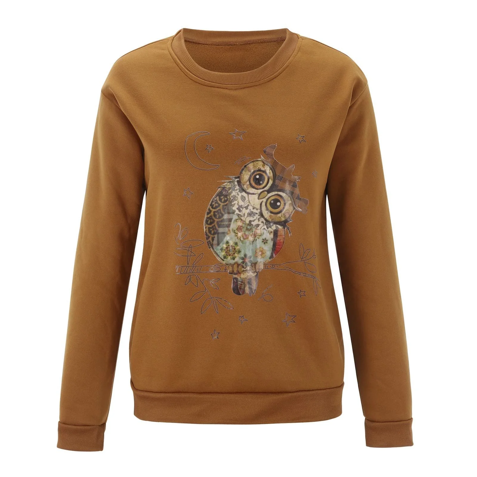 Женский свитшот оверсайз с длинными рукавами, милым 3D принтом совы, спортивный джемпер с круглым вырезом без капюшона, теплый свитер с длинными рукавами и рисунком совы, фото №3