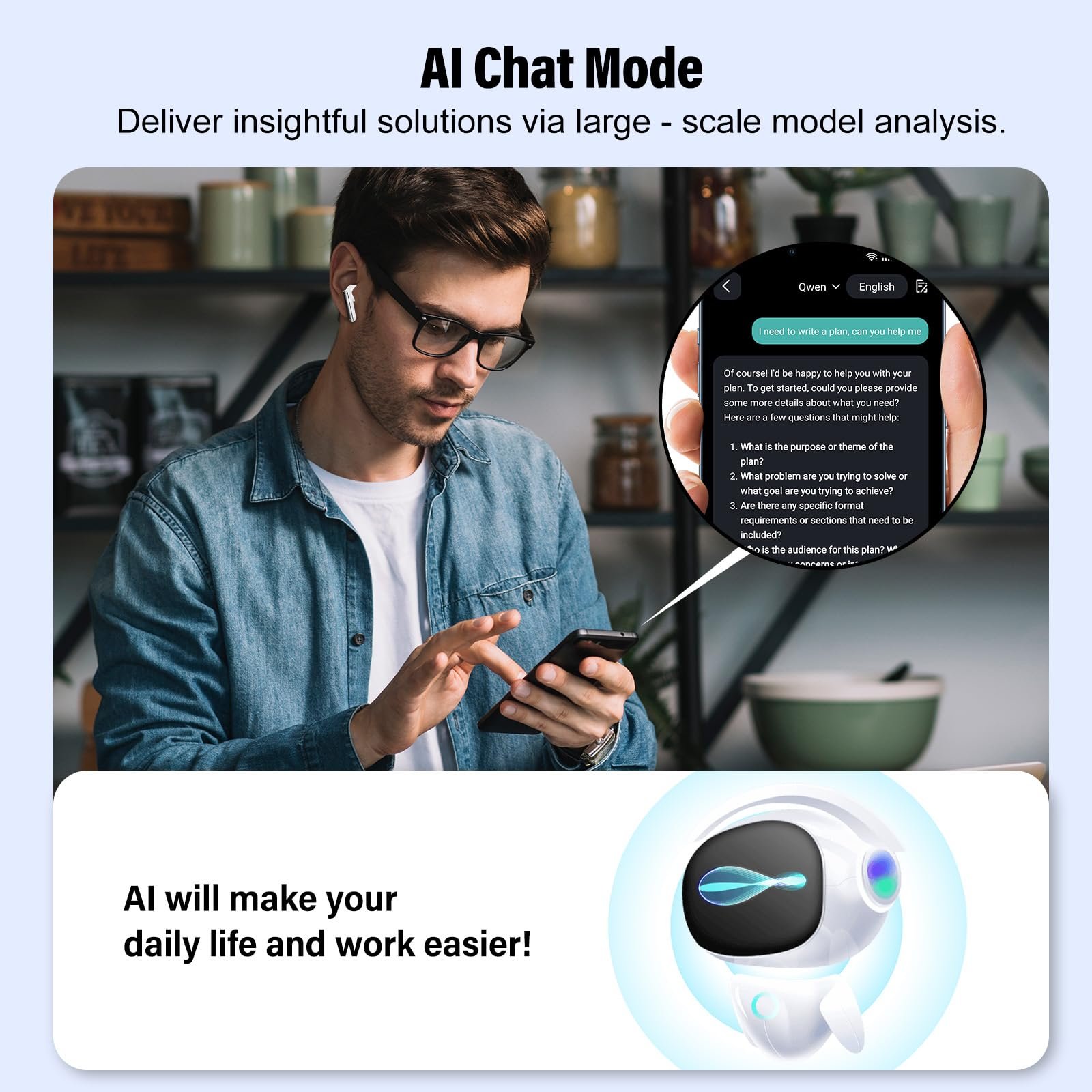 Навушники-перекладачі Bluetooth AI Intelligent 164 мови, білі, фото №6